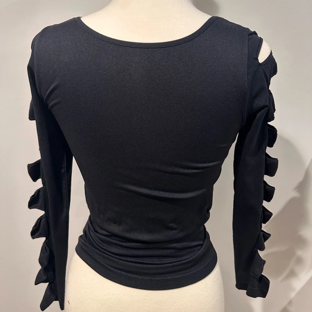 Venus Spandex Black Cut-Out Sleeve Top - Picture 3 of 4